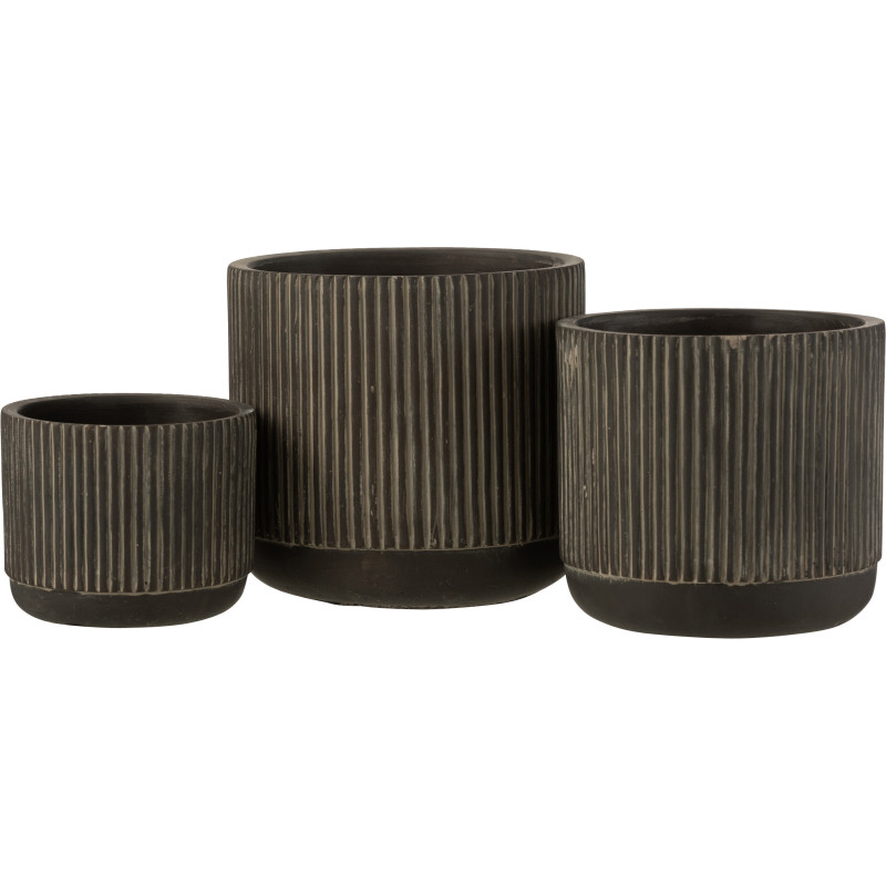 Cache-pot en Céramique Noir Stroke Diamètre 12 cm Motif lignes - 3
