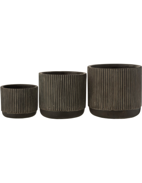 Cache-pot en Céramique Noir Stroke Diamètre 17 cm Motif lignes - 3