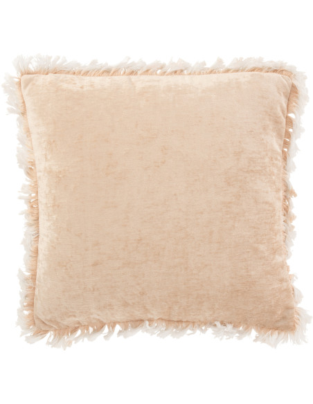 Coussin Carré Frayed 45x45 en Polyester Beige Avec franges - 1