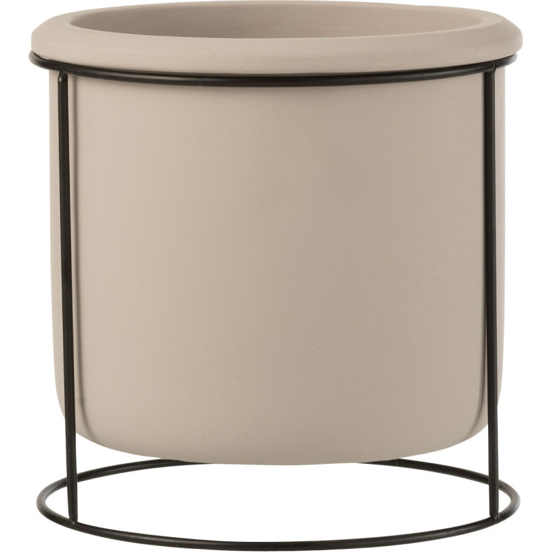 Cache-pot sur pied en Ciment Taupe Métal Noir Hangy Diamètre 17 cm - 1