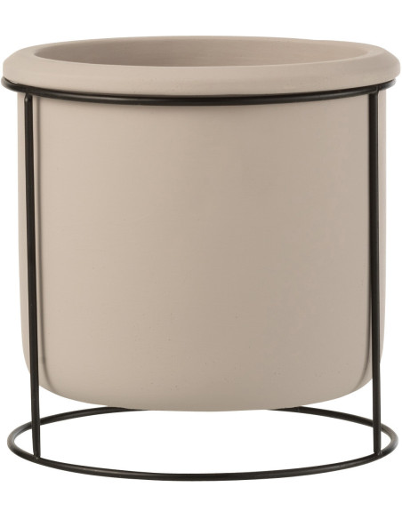Cache-pot sur pied en Ciment Taupe Métal Noir Hangy Diamètre 17 cm - 1