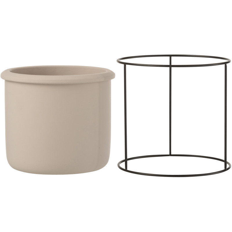 Cache-pot sur pied en Ciment Taupe Métal Noir Hangy Diamètre 17 cm - 2