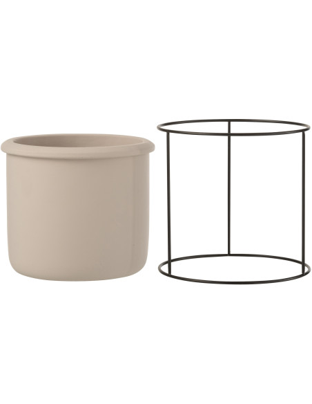 Cache-pot sur pied en Ciment Taupe Métal Noir Hangy Diamètre 17 cm - 2