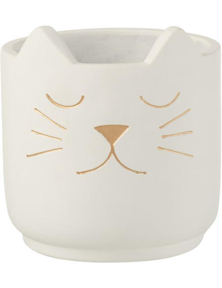 Cache-pot Chat en Céramique Blanc Doré Réglisse Diamètre 14 cm - 1