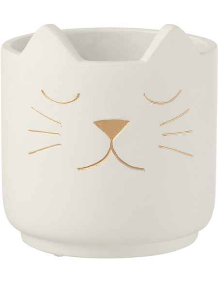 Cache-pot Chat en Céramique Blanc Doré Réglisse Diamètre 16 cm - 1