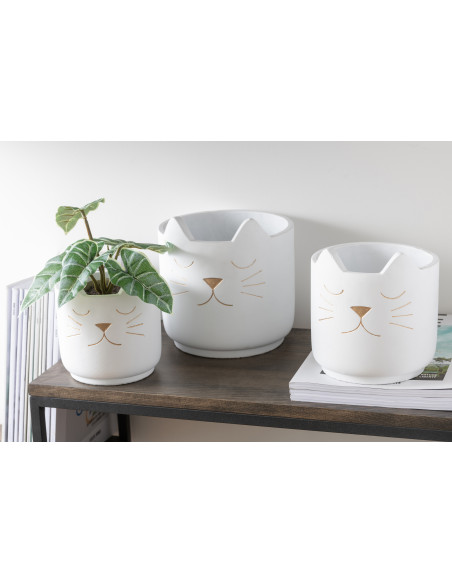 Cache-pot Chat en Céramique Blanc Doré Réglisse Diamètre 16 cm - 2