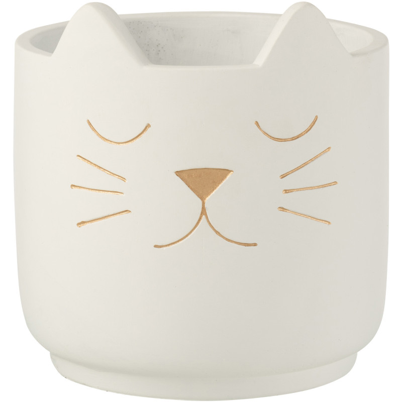 Cache-pot Chat en Céramique Blanc Doré Réglisse Diamètre 19 cm - 1