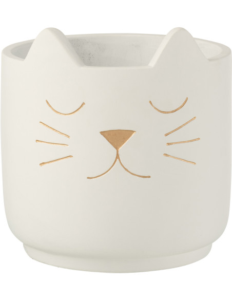 Cache-pot Chat en Céramique Blanc Doré Réglisse Diamètre 19 cm - 1