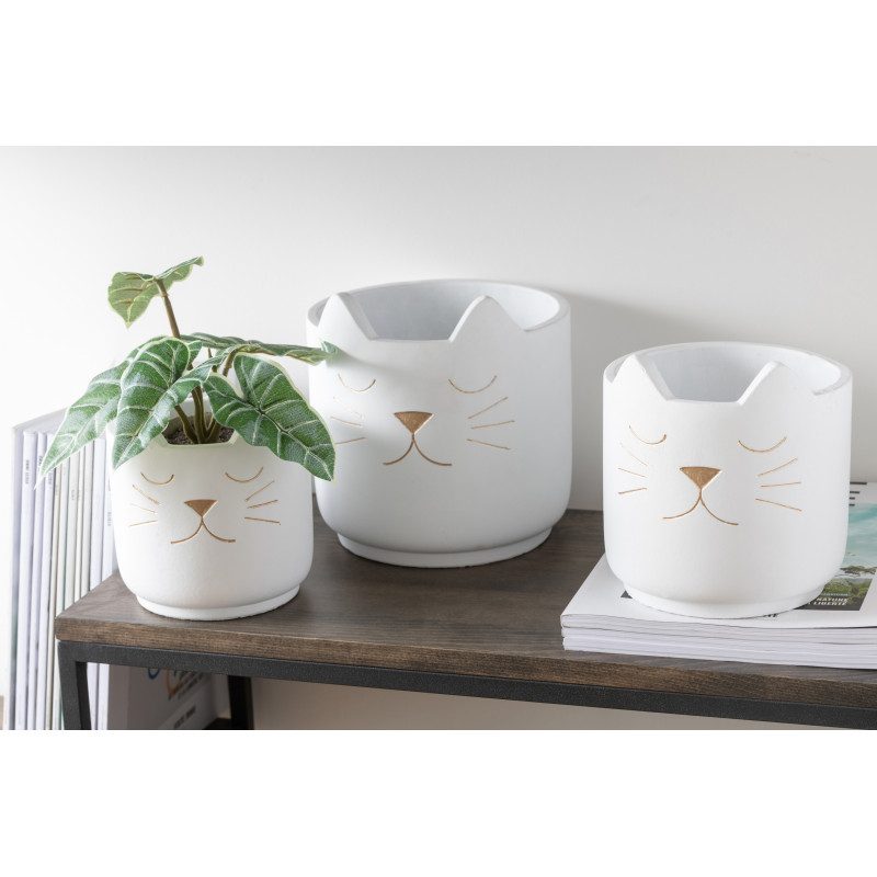 Cache-pot Chat en Céramique Blanc Doré Réglisse Diamètre 19 cm - 2