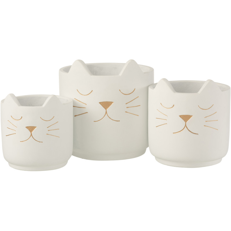 Cache-pot Chat en Céramique Blanc Doré Réglisse Diamètre 19 cm - 3
