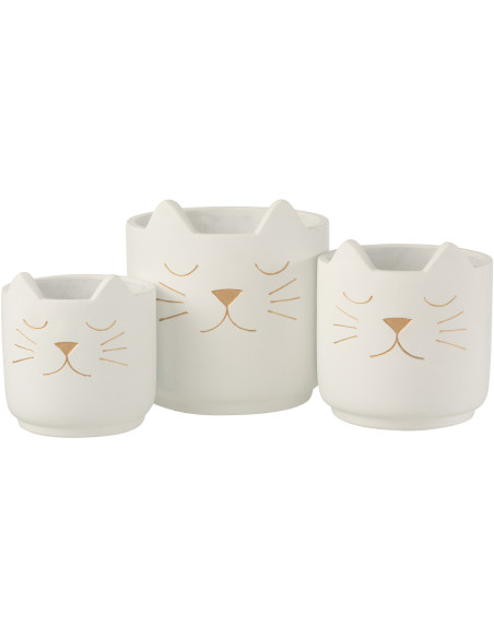 Cache-pot Chat en Céramique Blanc Doré Réglisse Diamètre 19 cm - 3