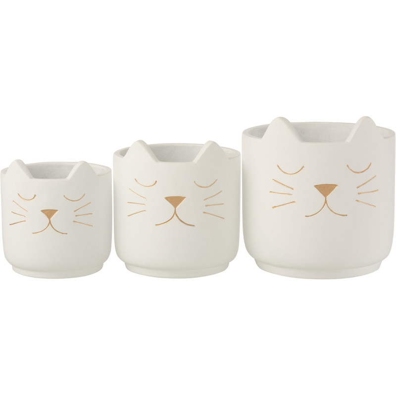 Cache-pot Chat en Céramique Blanc Doré Réglisse Diamètre 19 cm - 4
