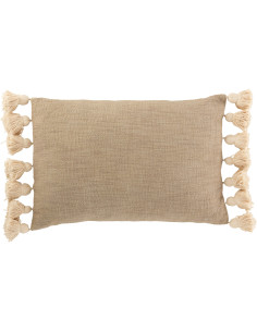 Coussin XL Rectangulaire Jaxin 70x30 en Coton Polyester Taupe Beige Avec pompons - 1