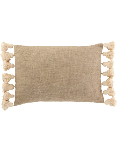 Coussin XL Rectangulaire Jaxin 70x30 en Coton Polyester Taupe Beige Avec pompons - 1