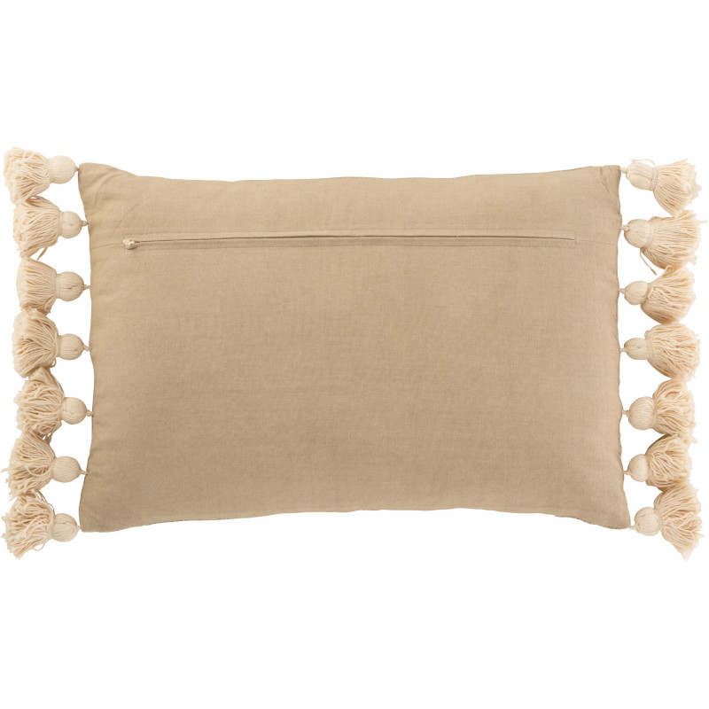 Coussin XL Rectangulaire Jaxin 70x30 en Coton Polyester Taupe Beige Avec pompons - 2