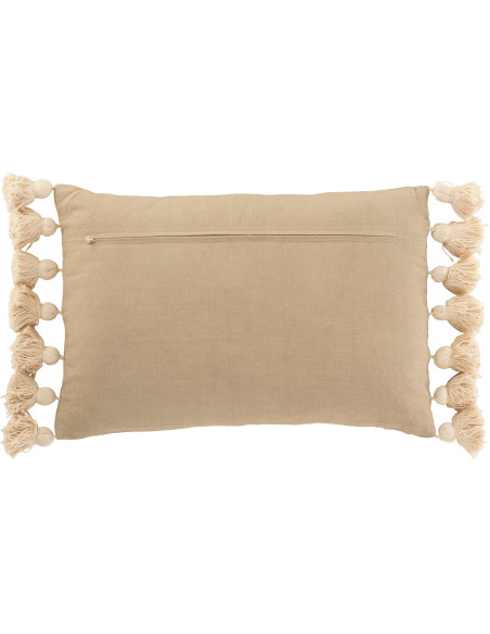 Coussin XL Rectangulaire Jaxin 70x30 en Coton Polyester Taupe Beige Avec pompons - 2