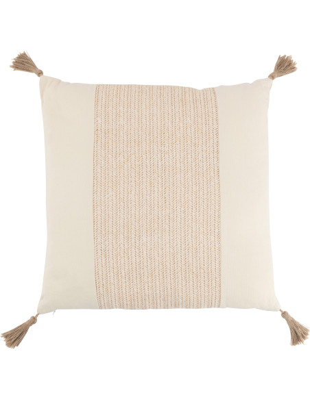 Coussin Carré Élio 45x45 en Polyester Beige Motif tissé Avec pompons - 1