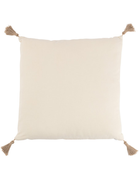 Coussin Carré Élio 45x45 en Polyester Beige Motif tissé Avec pompons - 2
