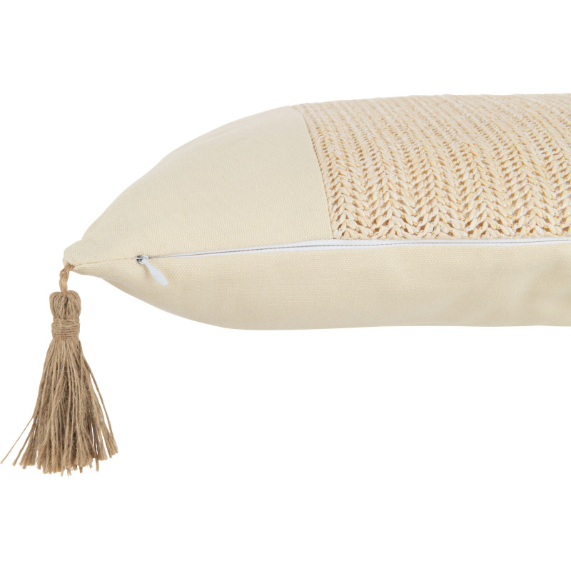 Coussin Carré Élio 45x45 en Polyester Beige Motif tissé Avec pompons - 3