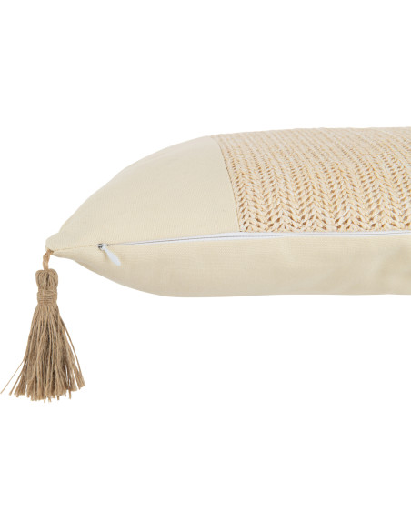Coussin Carré Élio 45x45 en Polyester Beige Motif tissé Avec pompons - 3