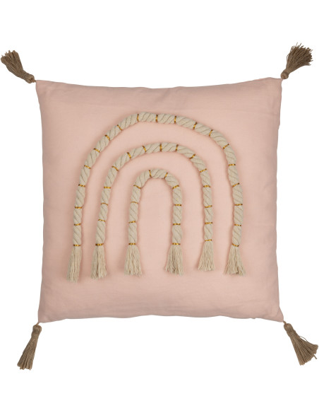 Coussin Carré Rainbow 45x45 en Polyester Rose Marron Motif arc en ciel Avec pompons - 1