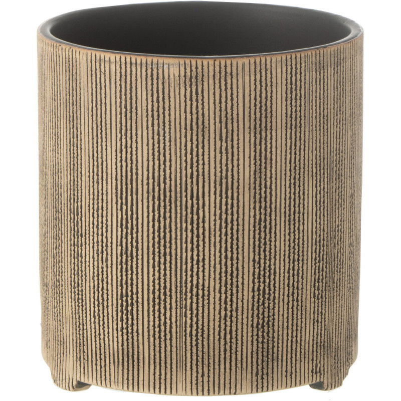 Cache-pot en Céramique Marron Romane Diamètre 14 cm Motif lignes - 1