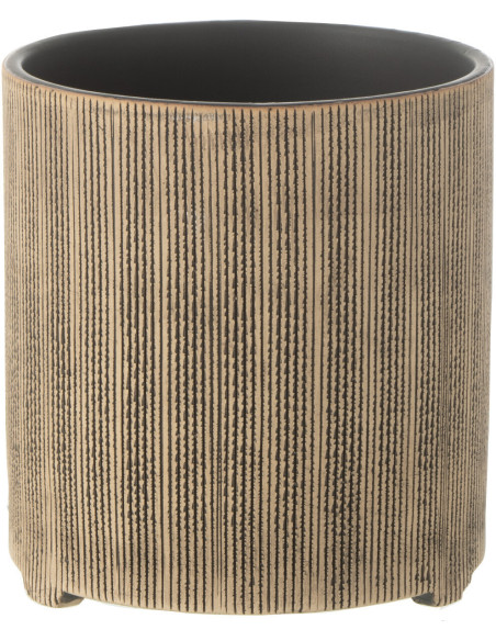 Cache-pot en Céramique Marron Romane Diamètre 14 cm Motif lignes - 1