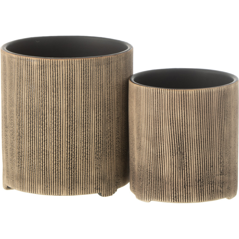Cache-pot en Céramique Marron Romane Diamètre 14 cm Motif lignes - 2