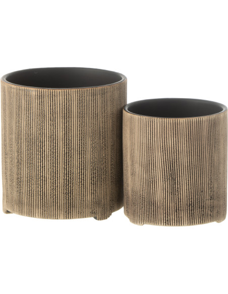 Cache-pot en Céramique Marron Romane Diamètre 14 cm Motif lignes - 2