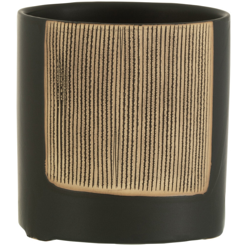 Cache-pot en Céramique Noir Maria Diamètre 12 cm Motif lignes - 1