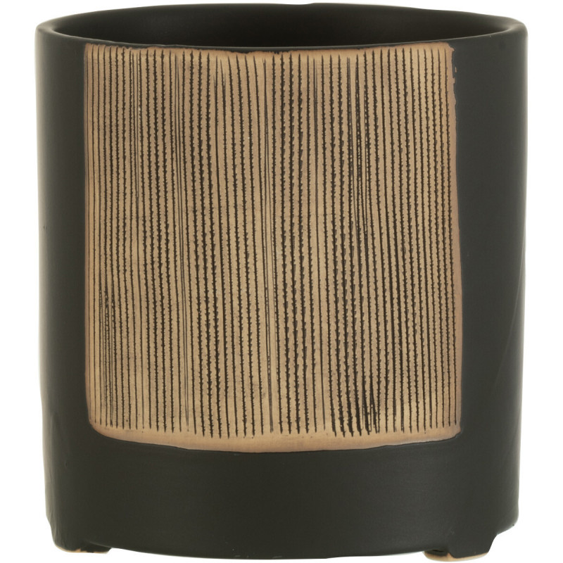 Cache-pot en Céramique Noir Maria Diamètre 14 cm Motif lignes - 1