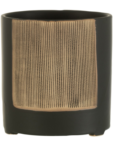 Cache-pot en Céramique Noir Maria Diamètre 14 cm Motif lignes - 1