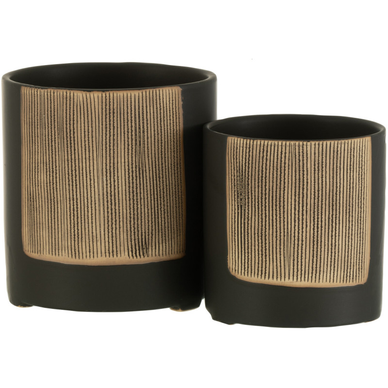 Cache-pot en Céramique Noir Maria Diamètre 14 cm Motif lignes - 2
