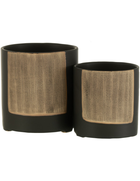 Cache-pot en Céramique Noir Maria Diamètre 14 cm Motif lignes - 2