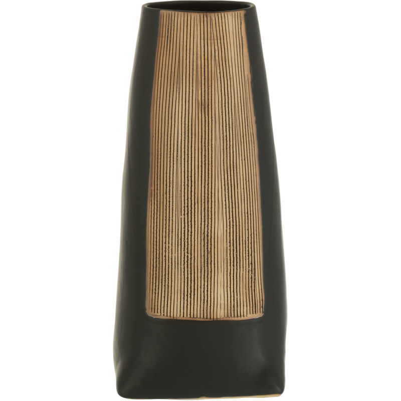 Vase Cylindrique Maria Hauteur 30 cm en Céramique Noir Motif lignes - 1