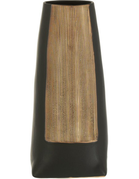 Vase Cylindrique Maria Hauteur 30 cm en Céramique Noir Motif lignes - 1