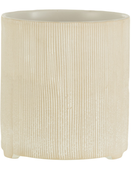 Cache-pot en Céramique Blanc Romane Diamètre 14 cm Motif lignes - 1