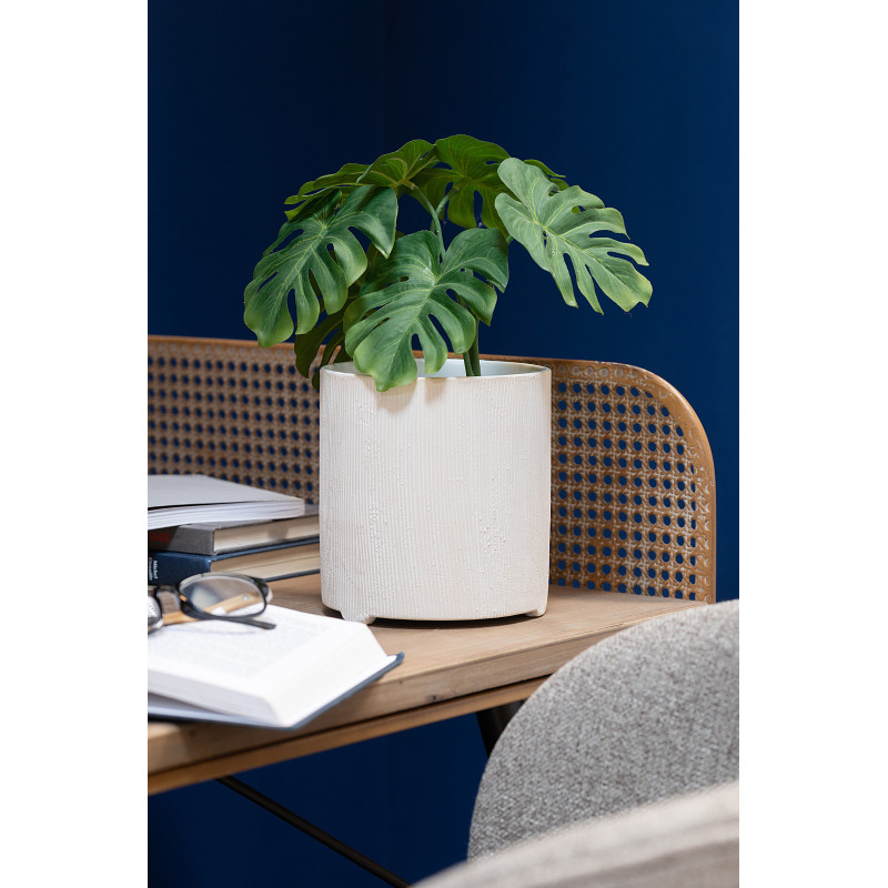 Cache-pot en Céramique Blanc Romane Diamètre 14 cm Motif lignes - 2