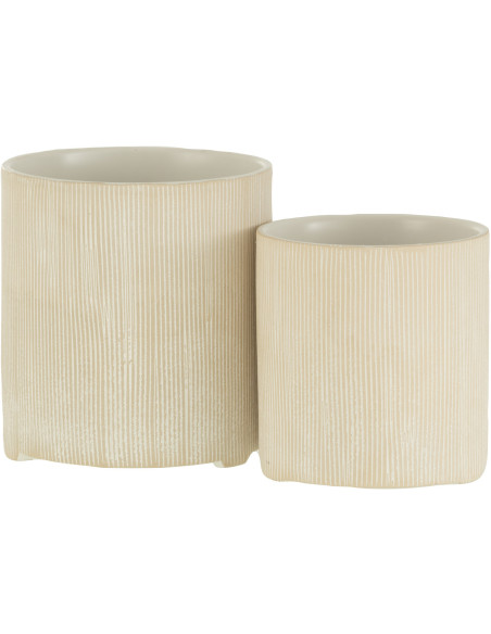 Cache-pot en Céramique Blanc Romane Diamètre 14 cm Motif lignes - 3