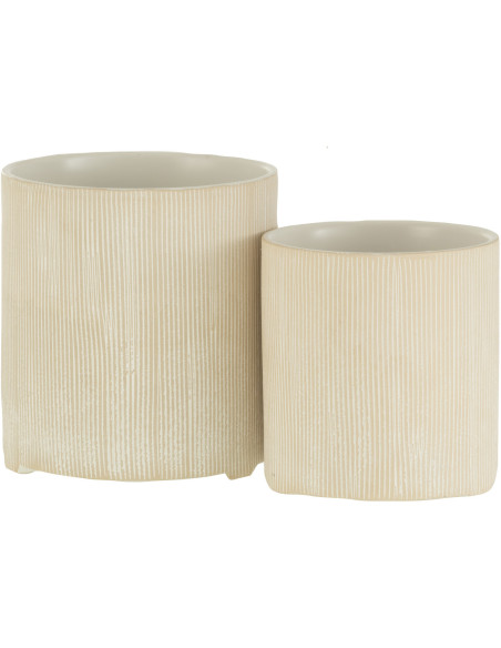 Cache-pot en Céramique Blanc Romane Diamètre 14 cm Motif lignes - 4