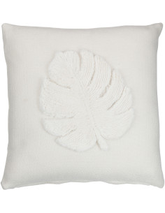 Coussin Carré Trivose 45x45 en Polyester Blanc Motif feuille tropicale - 1