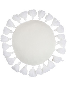 Coussin Rond Fragma 45 cm en Polyester Blanc Avec pompons - 1
