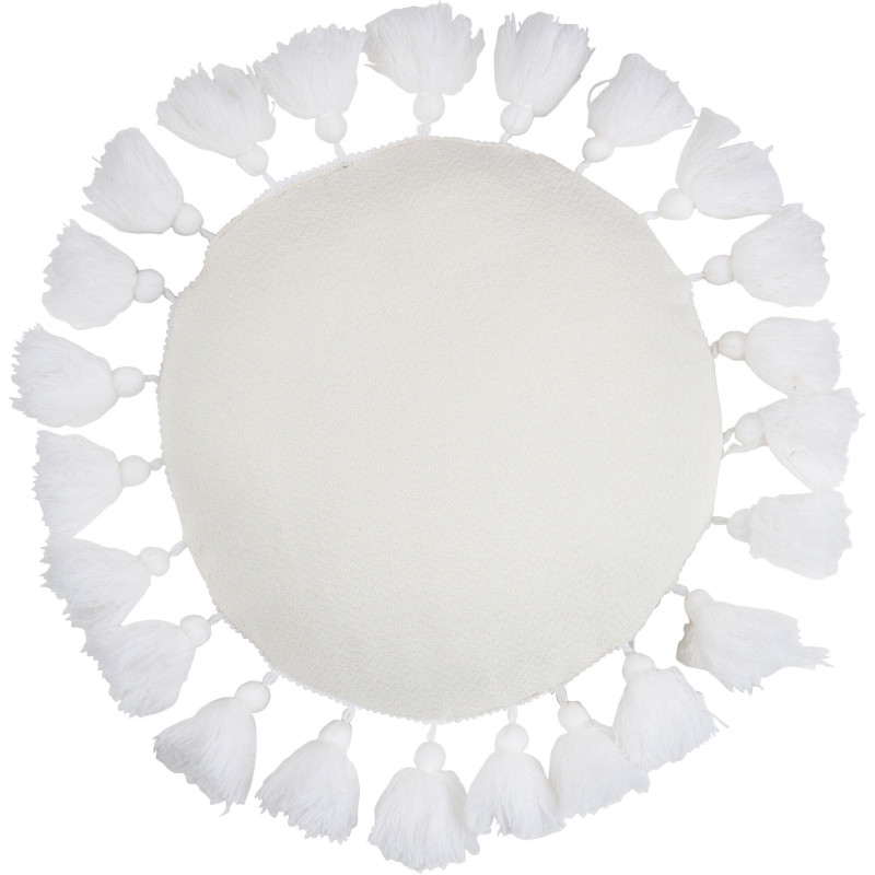 Coussin Rond Fragma 45 cm en Polyester Blanc Avec pompons - 1