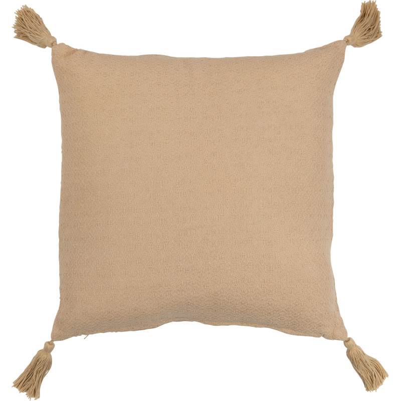 Coussin Carré Trivose 45x45 en Coton Beige Motif fleur Avec pompons - 2