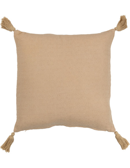 Coussin Carré Trivose 45x45 en Coton Beige Motif fleur Avec pompons - 2