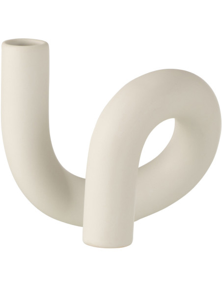 Bougeoir Tordu Torsion Hauteur 15 cm en Céramique Blanc - 1
