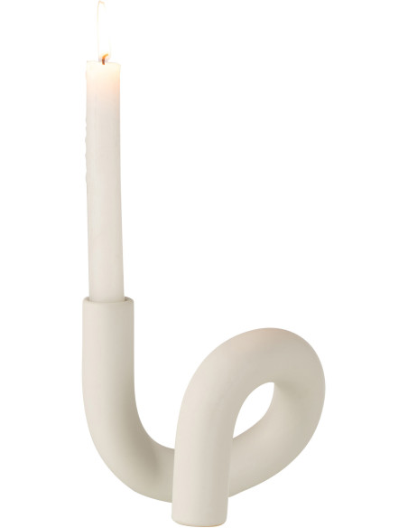 Bougeoir Tordu Torsion Hauteur 15 cm en Céramique Blanc - 2