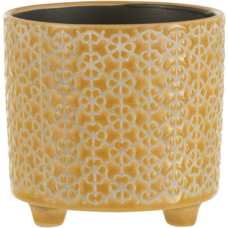 Cache-pot en Céramique Ocre Mosaïc Diamètre 12 cm Motif fleurs - 1