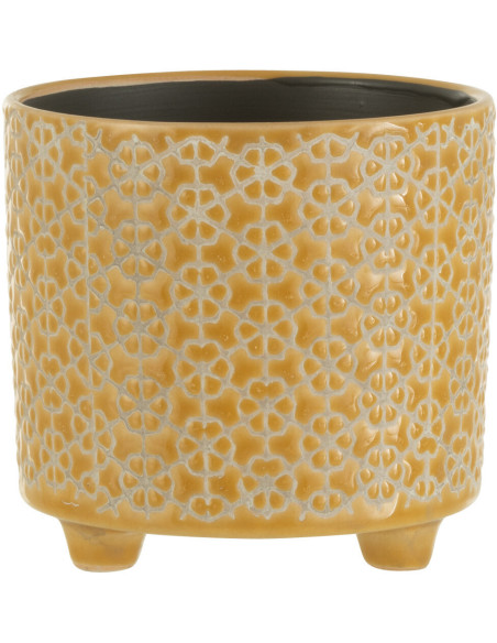 Cache-pot en Céramique Ocre Mosaïc Diamètre 12 cm Motif fleurs - 1