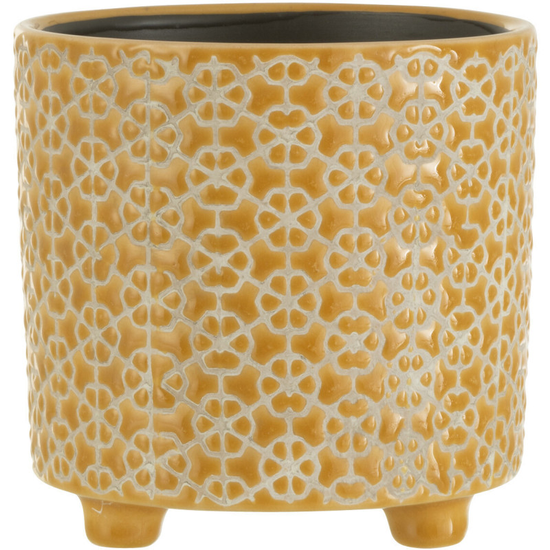 Cache-pot en Céramique Ocre Mosaïc Diamètre 14 cm Motif fleurs - 1